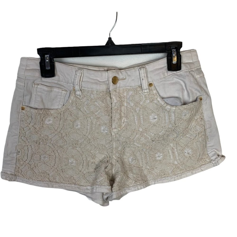 GB Gianni Bini Women Size 9 Cream Crochet Lace Boho Front Denim Jeans
